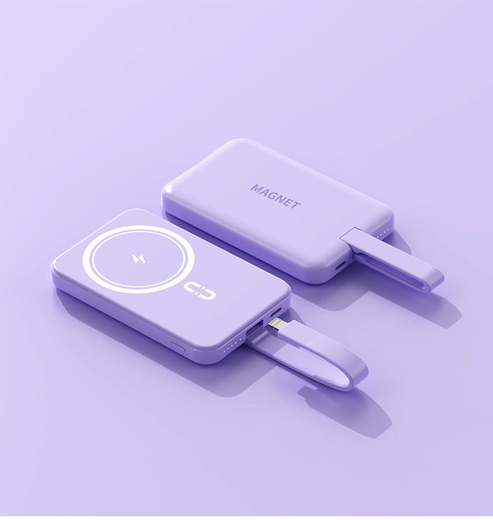 Magnetische Powerbank mit kabellosem Laden und integriertem Kabelsystem Skanto