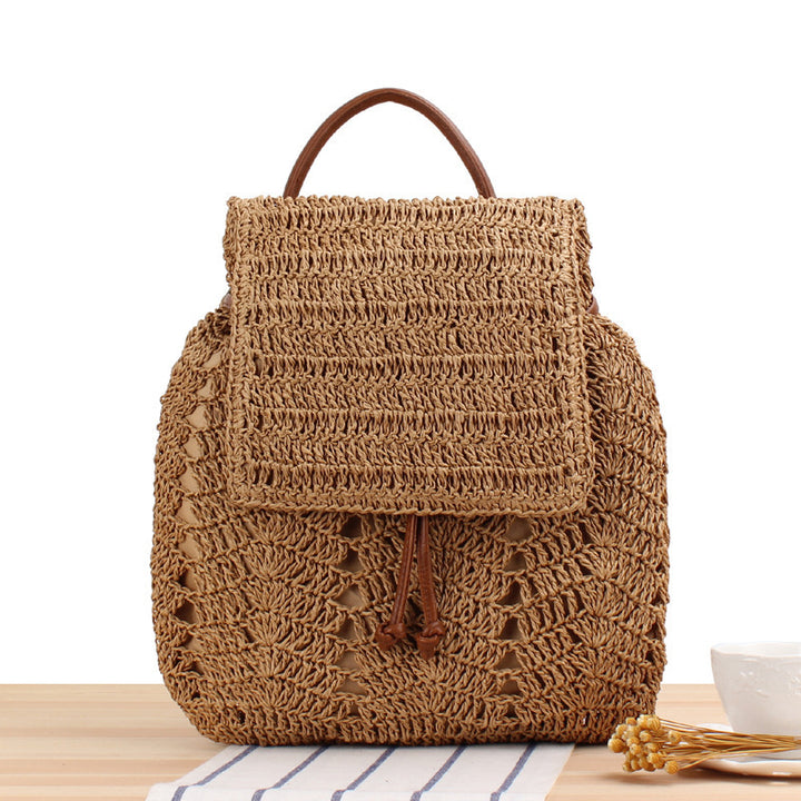 Rucksack aus Natur-Raffia mit Lederdetails Skanto