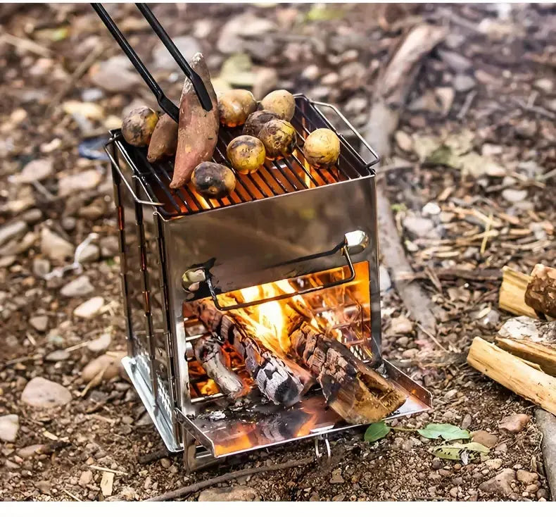 Skanto | Faltbarer Edelstahl-Holzofen – Tragbarer Campingkocher für Outdoor-Kochen