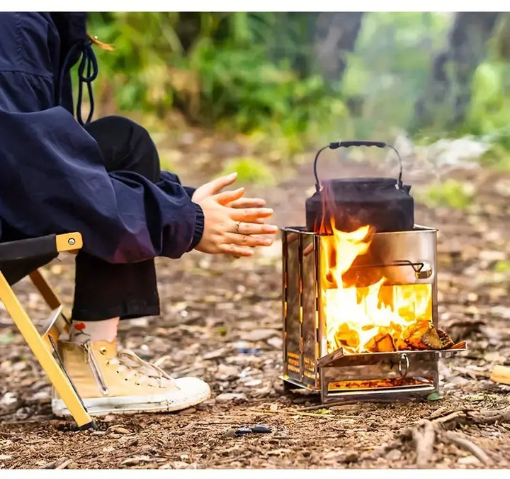 Skanto | Faltbarer Edelstahl-Holzofen – Tragbarer Campingkocher für Outdoor-Kochen