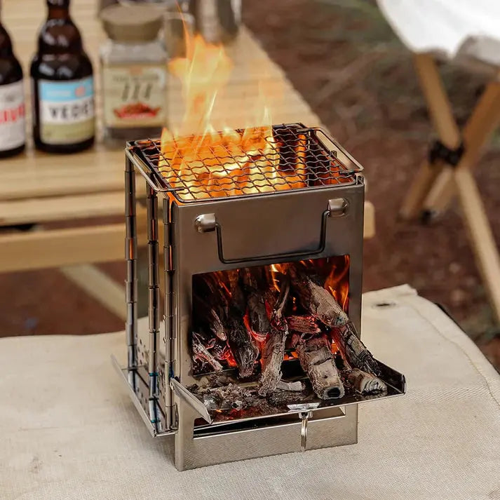 Skanto | Faltbarer Edelstahl-Holzofen – Tragbarer Campingkocher für Outdoor-Kochen