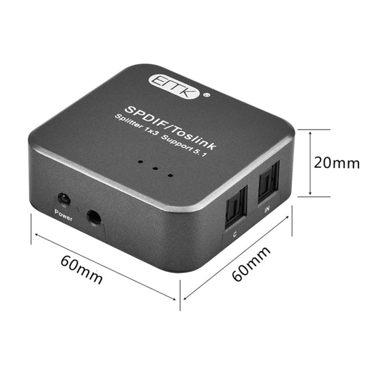 Skanto | EMK 1 Eingang 3 Ausgang Digital Optischer Audio SPDIF Toslink Splitter Adapter (Silbergrau)