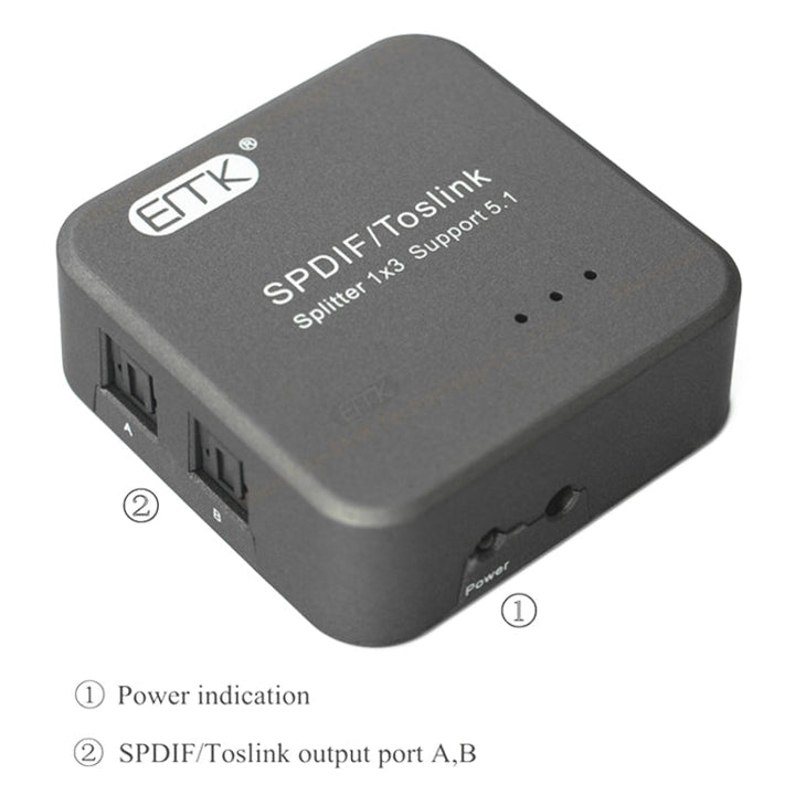 Skanto | EMK 1 Eingang 3 Ausgang Digital Optischer Audio SPDIF Toslink Splitter Adapter (Silbergrau)