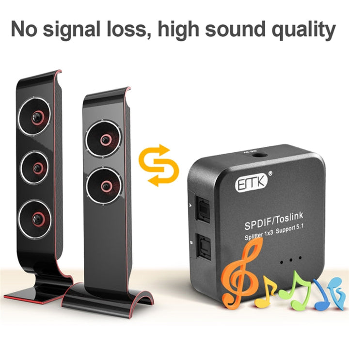 Skanto | EMK 1 Eingang 3 Ausgang Digital Optischer Audio SPDIF Toslink Splitter Adapter (Silbergrau)