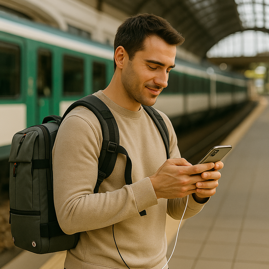 Skanto | Packlite Slim – Wasserdichter Kompressionsrucksack mit USB-Anschluss für Handgepäck