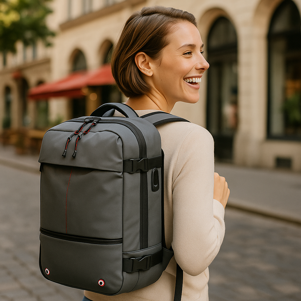 Skanto | Packlite Slim – Wasserdichter Kompressionsrucksack mit USB-Anschluss für Handgepäck