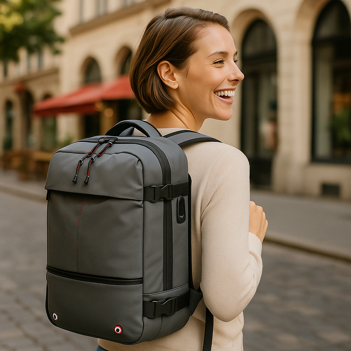 Skanto | Packlite Slim – Wasserdichter Kompressionsrucksack mit USB-Anschluss für Handgepäck