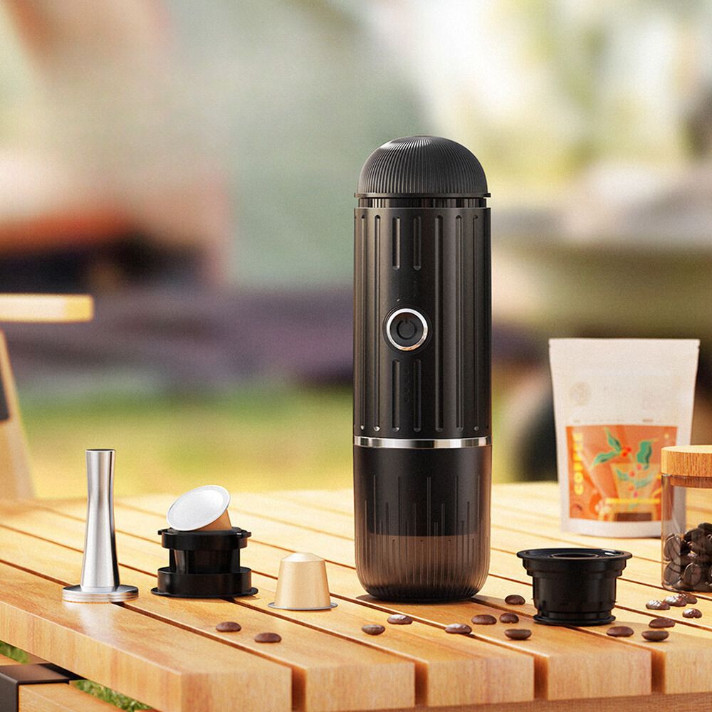 Skanto | Selbstmessende tragbare elektrische Espressomaschine mit USB-C Ladegerät – Kompatibel mit gemahlenem Kaffee & Nespresso Kapseln