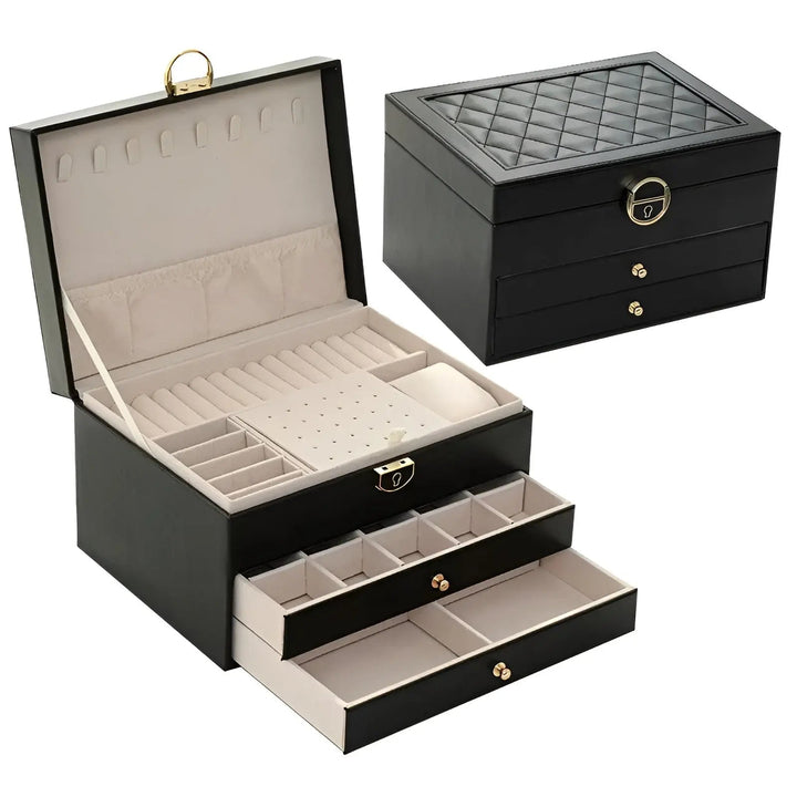 Skanto | EleganceBox – Luxuriöser mehrschichtiger Schmuck-Organizer aus hochwertigem PU-Leder