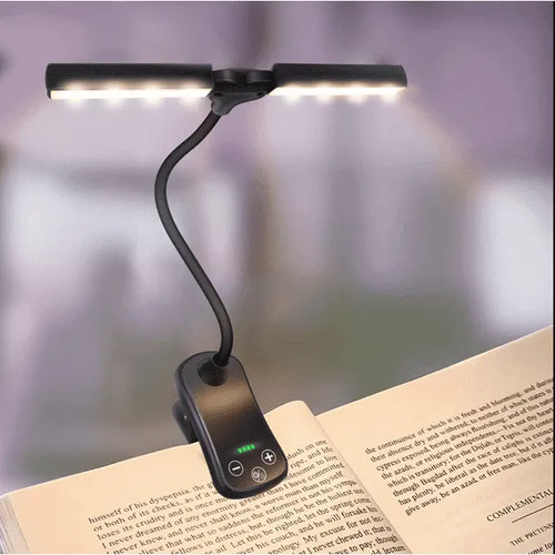 Skanto | Wiederaufladbare Buchlampe für die Nachttischlektüre, 3 Farben & 5 Helligkeitsstufen dimmbare Leselampe mit, 180° verstellbare Mini-Buchlampe zum Anklemmen, leicht, augenschonend, Schwarz