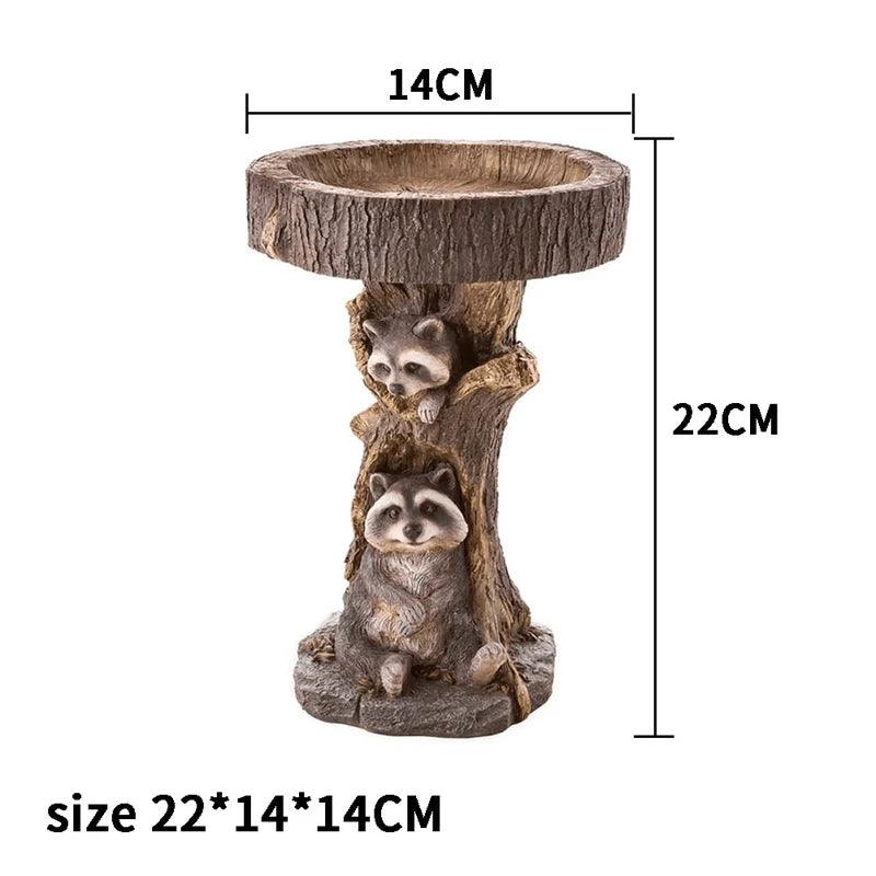 Skanto | Vintage Garten-Vogelbad – Polyresin Waschbär-Design für Outdoor-Charme