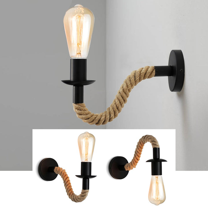 Skanto | Retro Hanfseil Industrie-Loft-Wandlampe