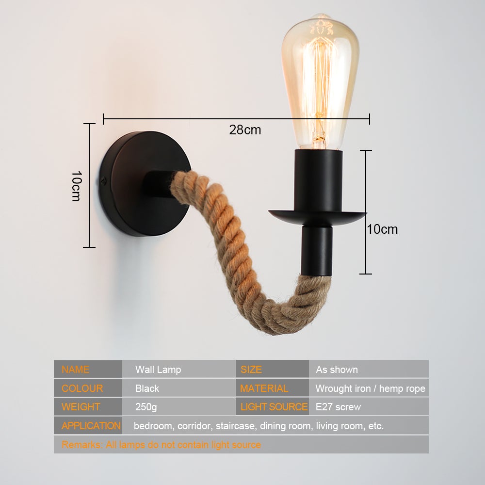 Skanto | Retro Hanfseil Industrie-Loft-Wandlampe