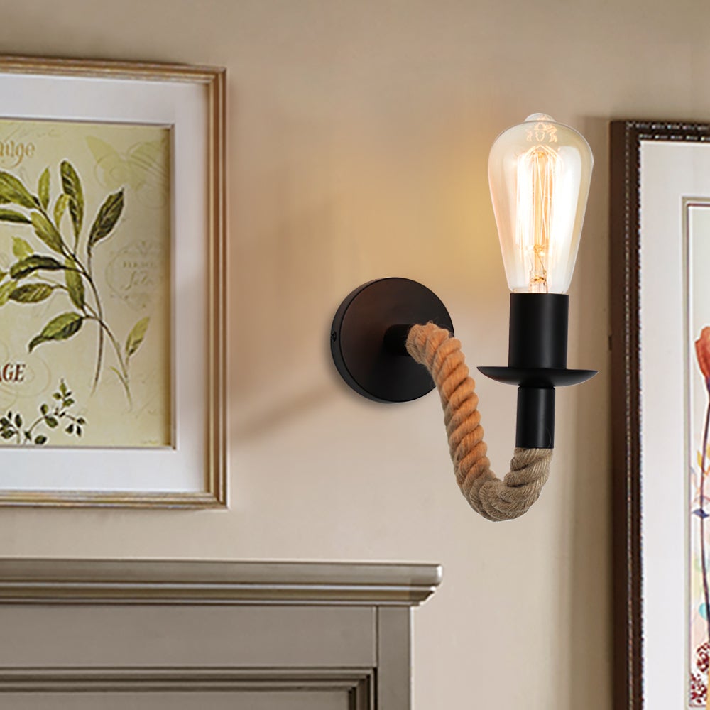 Skanto | Retro Hanfseil Industrie-Loft-Wandlampe