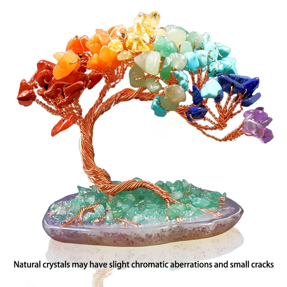 Skanto | AuroraTree Kristallbaum | Natur-Edelsteine | Achat-Basis & Kupferdraht | Feng Shui Glücksbaum 10 cm