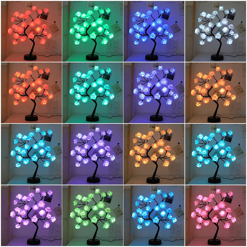 Skanto | RGB Rosenblütenbaum Lichter 24LED USB Batterie Tischlampe Feen Nachtlicht Home Party Weihnachten Hochzeit Schlafzimmer Dekoration Geschenk