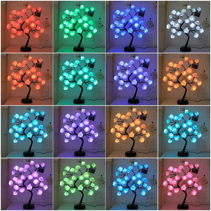 Skanto | RGB Rosenblütenbaum Lichter 24LED USB Batterie Tischlampe Feen Nachtlicht Home Party Weihnachten Hochzeit Schlafzimmer Dekoration Geschenk