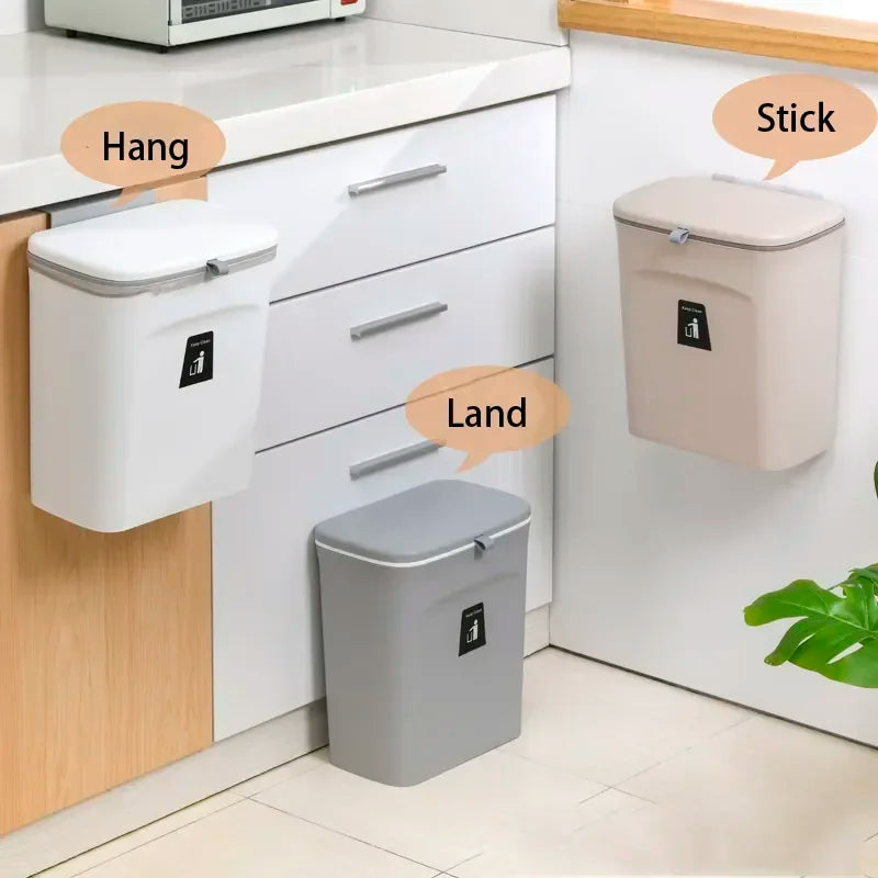 Skanto | Wandmontierter Küchen- und Badezimmer-Mülleimer mit Deckel – Erhältlich in 7L und 9L Größen, ideal für Aufbewahrung und Abfallmanagement