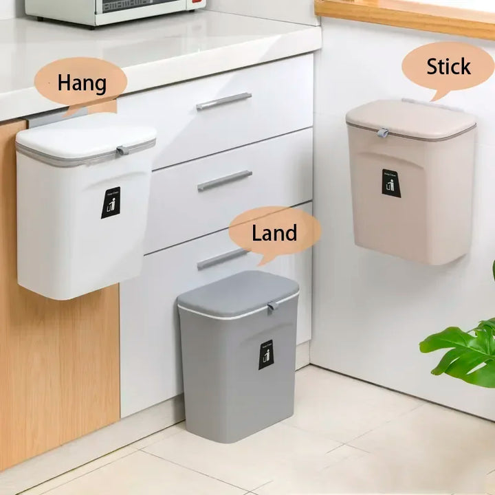 Skanto | Wandmontierter Küchen- und Badezimmer-Mülleimer mit Deckel – Erhältlich in 7L und 9L Größen, ideal für Aufbewahrung und Abfallmanagement