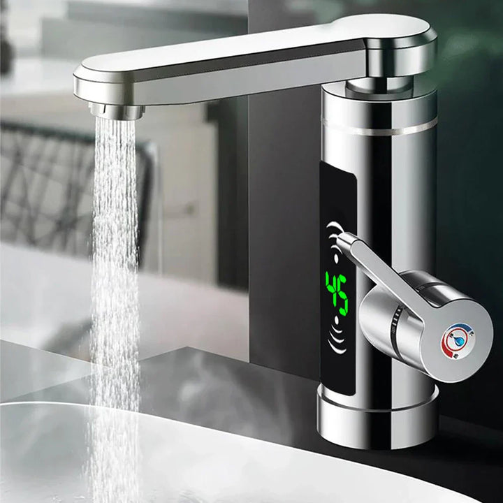 Skanto | ThermoFlow 3000W Instant-Warmwasser-Küchenarmatur mit 360° drehbarem Auslauf – Edelstahl & energieeffizient