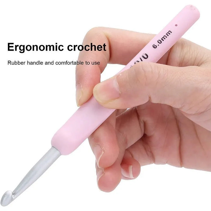 Skanto | Ergonomisches Häkelnadel-Set: 9-teiliges Set mit Soft-Grip-Aluminiumhaken | 8 Größen für DIY-Basteln, Stricken, Häkeln – komplettes Häkelzubehör