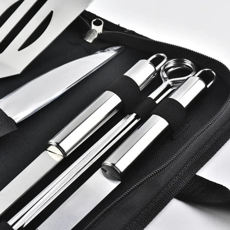 Skanto | BBQ-Werkzeugset aus Edelstahl – Outdoor-Grillkombination mit tragbarer Aufbewahrungstasche, Ofen- und Backwerkzeugen