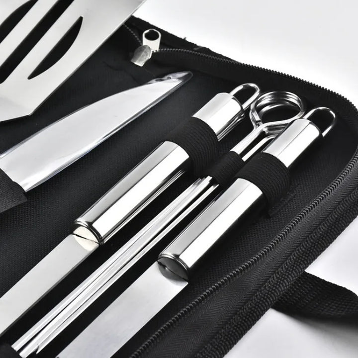 Skanto | BBQ-Werkzeugset aus Edelstahl – Outdoor-Grillkombination mit tragbarer Aufbewahrungstasche, Ofen- und Backwerkzeugen