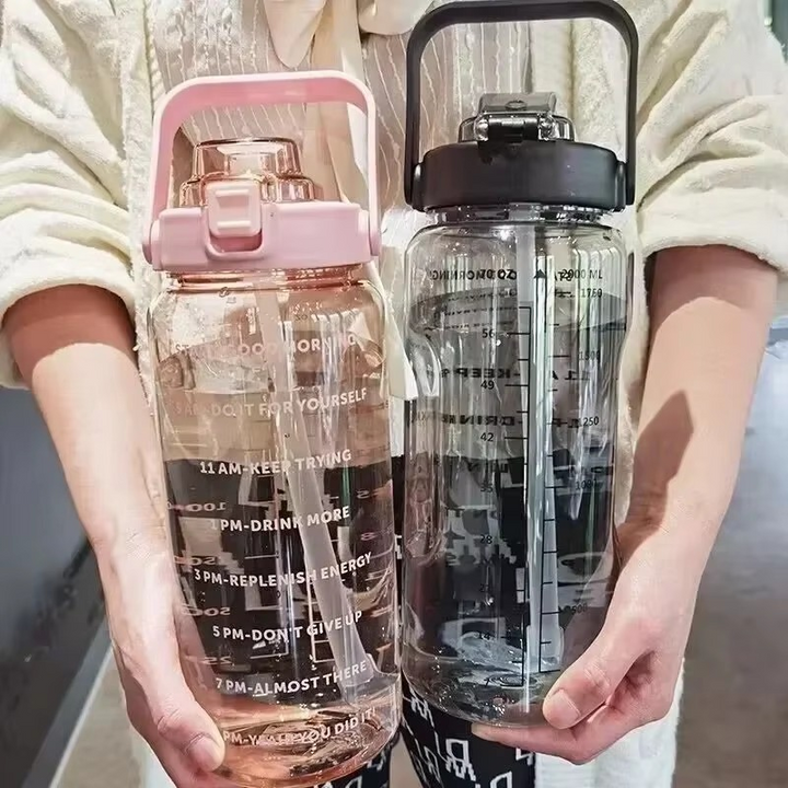 Skanto | Große 68oz Sport-Wasserflasche mit Strohhalm und Zeitmarkierung für Fitnessstudio und Outdoor-Fitness