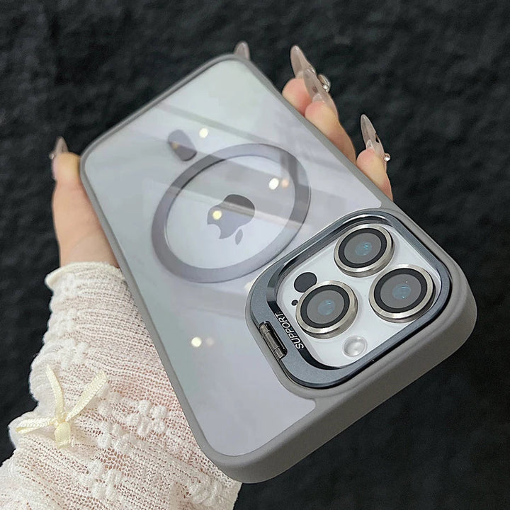Skanto | Magnetische stoßfeste Magsafe Handyhülle mit Ständer und Glaslinsenschutz
