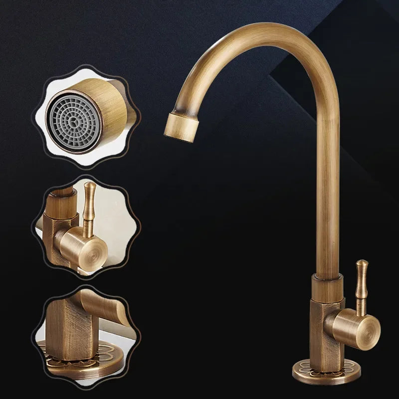Skanto | Elegante Schwanenhals-Küchenarmaturen aus antikem Messing