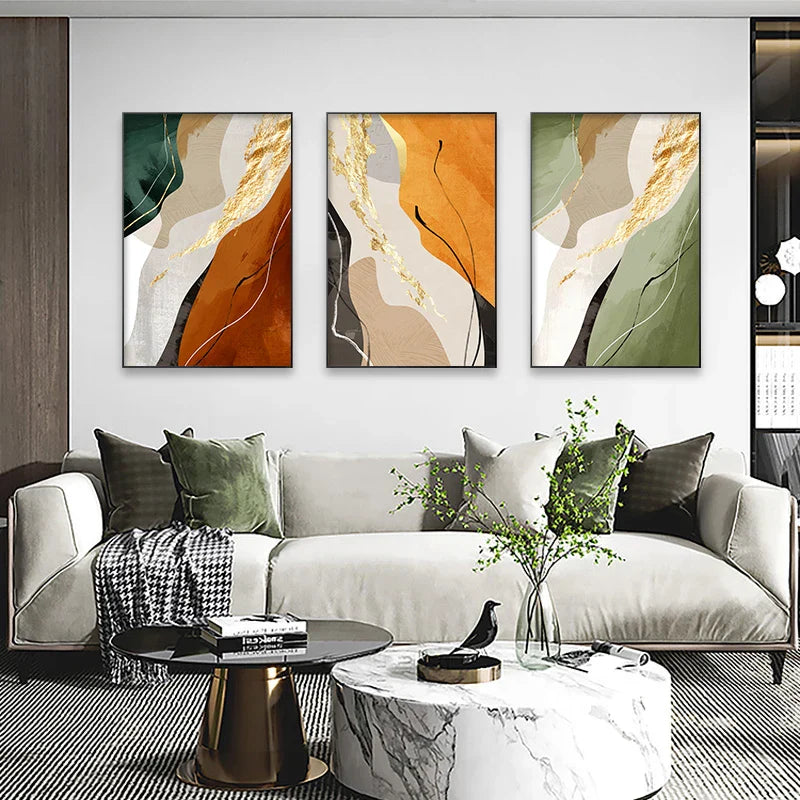 Erdtöne Nordische Abstrakte Geometrische Wandkunst Fine Art Leinwanddruck Grüne Braune Beige Orange Bilder für Wohnzimmer Esszimmer Dekor | Skanto