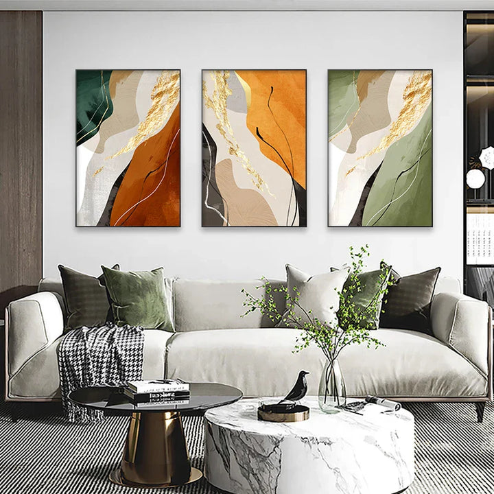 Erdtöne Nordische Abstrakte Geometrische Wandkunst Fine Art Leinwanddruck Grüne Braune Beige Orange Bilder für Wohnzimmer Esszimmer Dekor | Skanto
