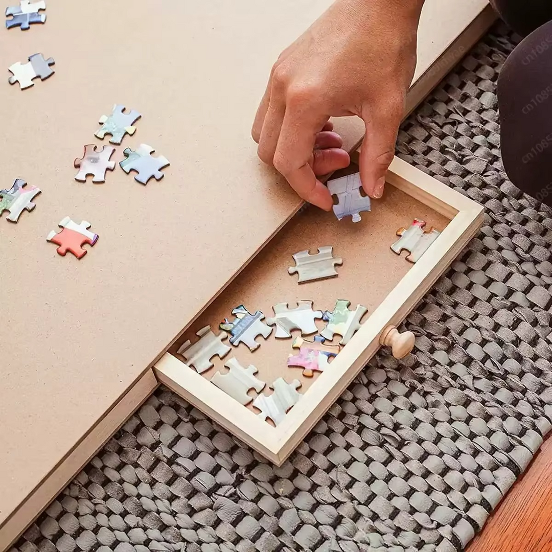 Skanto | Faltbares Holz-Puzzlebrett mit 4 Aufbewahrungsschubladen für bis zu 1500 Teile