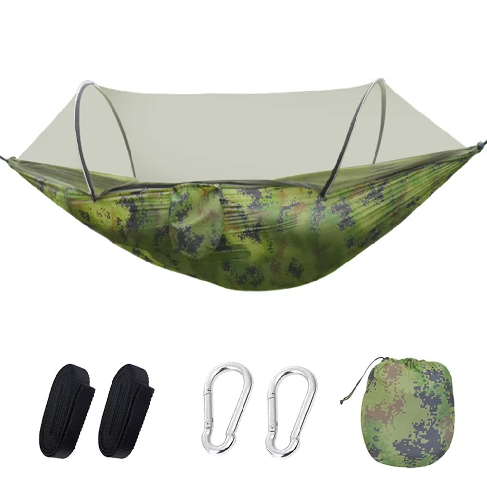 Skanto | 2-Personen Outdoor-Hängematte mit Moskitonetz – Tragbares Fallschirmstoff-Campingbett