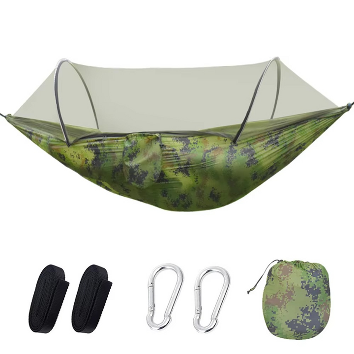Skanto | 2-Personen Outdoor-Hängematte mit Moskitonetz – Tragbares Fallschirmstoff-Campingbett
