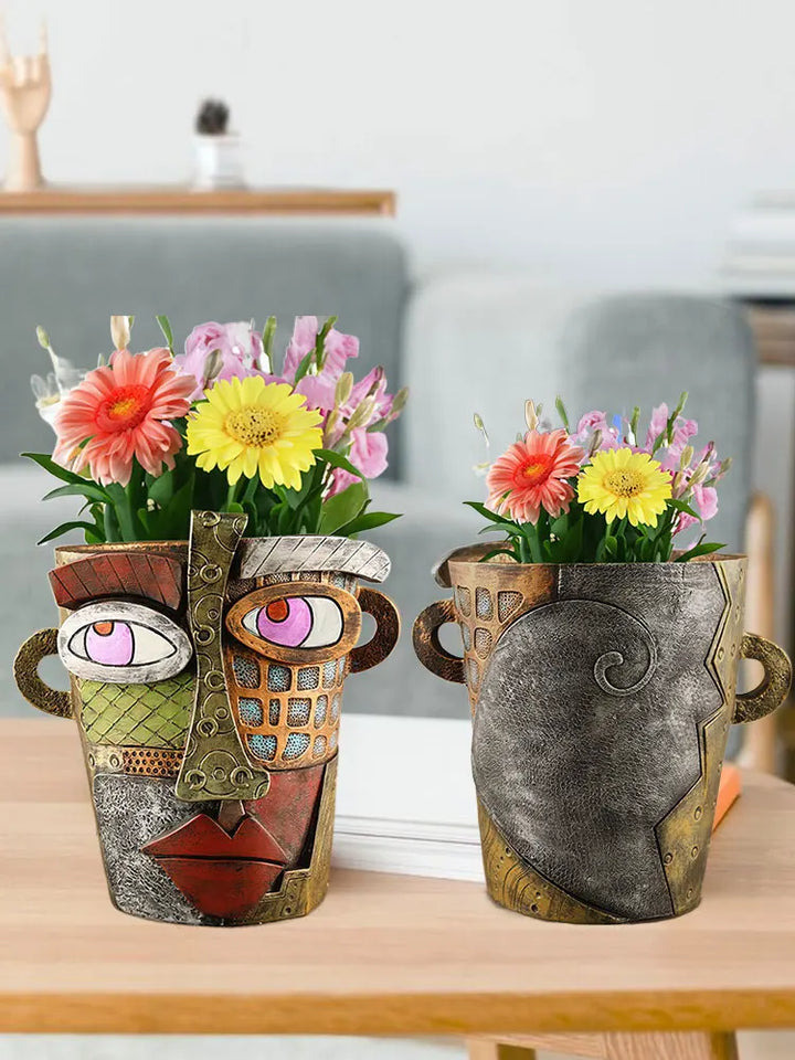 Skanto | Bunter Gesichts-Blumentopf – Kreative Dekoration für Haus und Garten