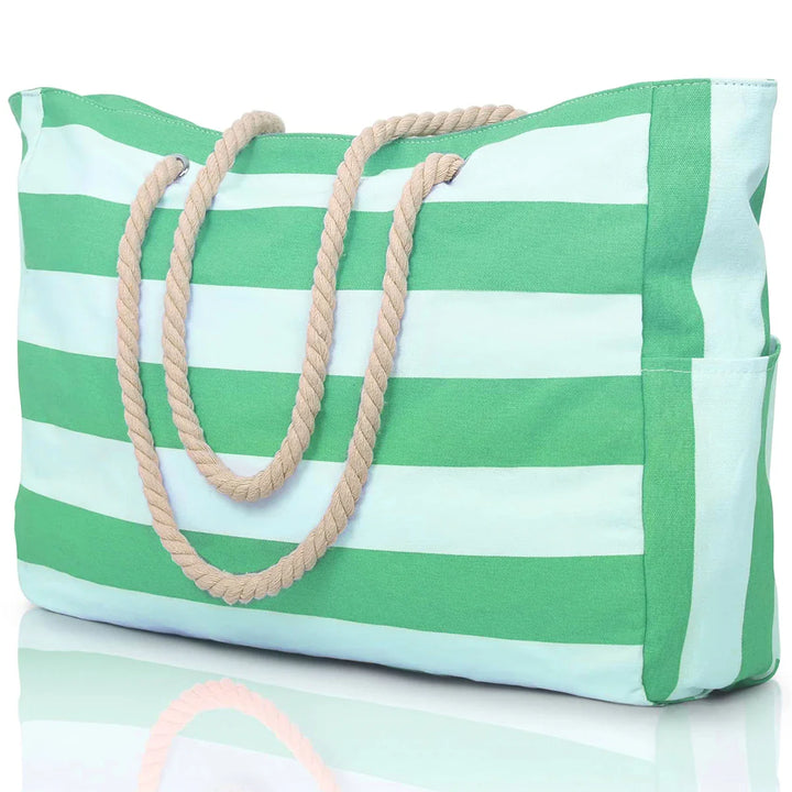 Skanto | Marivalis Gestreifte Strandtasche mit Reißverschluss | Faltbar & Wasserdicht | Sandabweisendes Canvas | Für Reise & Urlaub