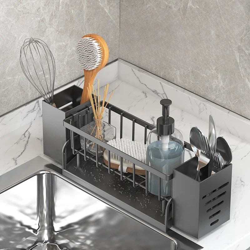 Skanto | Ordinaqua Spülbecken-Organizer-Regal | Selbstentleerend | Halter für Schwamm, Seife & Tuch | Erweiterbar & Hygienisch | ABS-Kunststoff