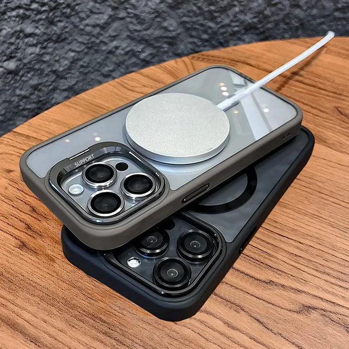 Skanto | Magnetische stoßfeste Magsafe Handyhülle mit Ständer und Glaslinsenschutz