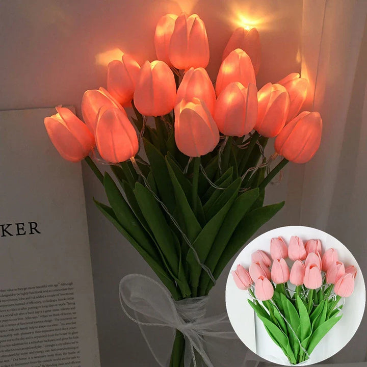 Skanto | LED-Lampe mit künstlichem Tulpenstrauß perfekt für Geschenke oder Hochzeitsfeier-Heimdekoration