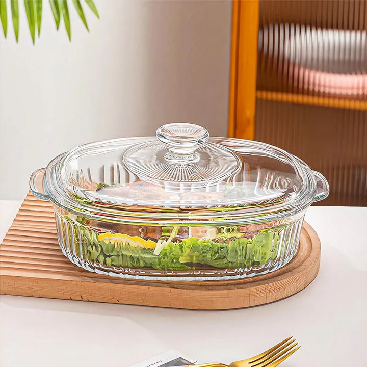 Skanto | 4-teiliges Glas-Backformen-Set mit 2 Auflaufformen mit Glasdeckeln, 1.9 Qt und 3 Qt