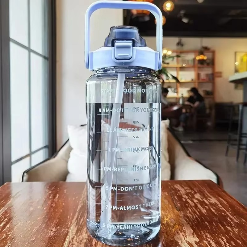 Skanto | Große 68oz Sport-Wasserflasche mit Strohhalm und Zeitmarkierung für Fitnessstudio und Outdoor-Fitness