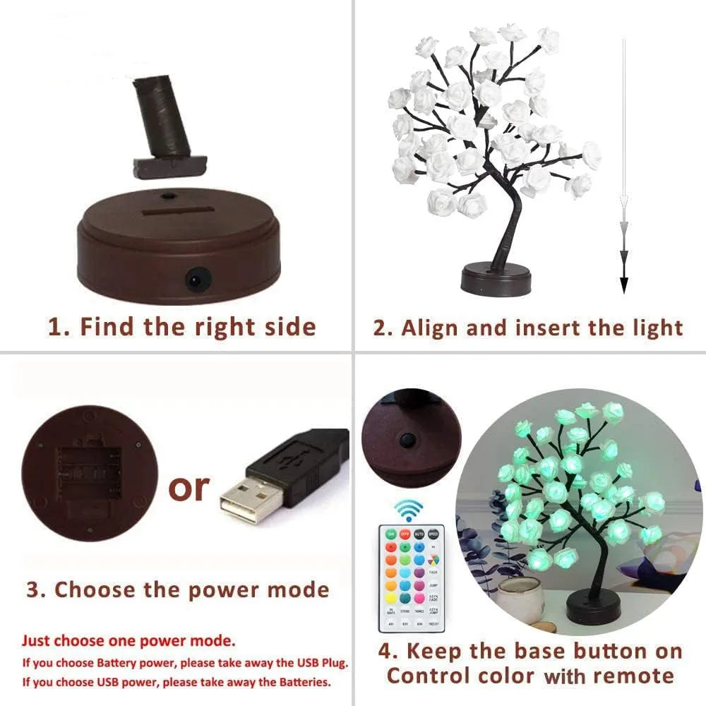 Skanto | RGB Rosenblütenbaum Lichter 24LED USB Batterie Tischlampe Feen Nachtlicht Home Party Weihnachten Hochzeit Schlafzimmer Dekoration Geschenk