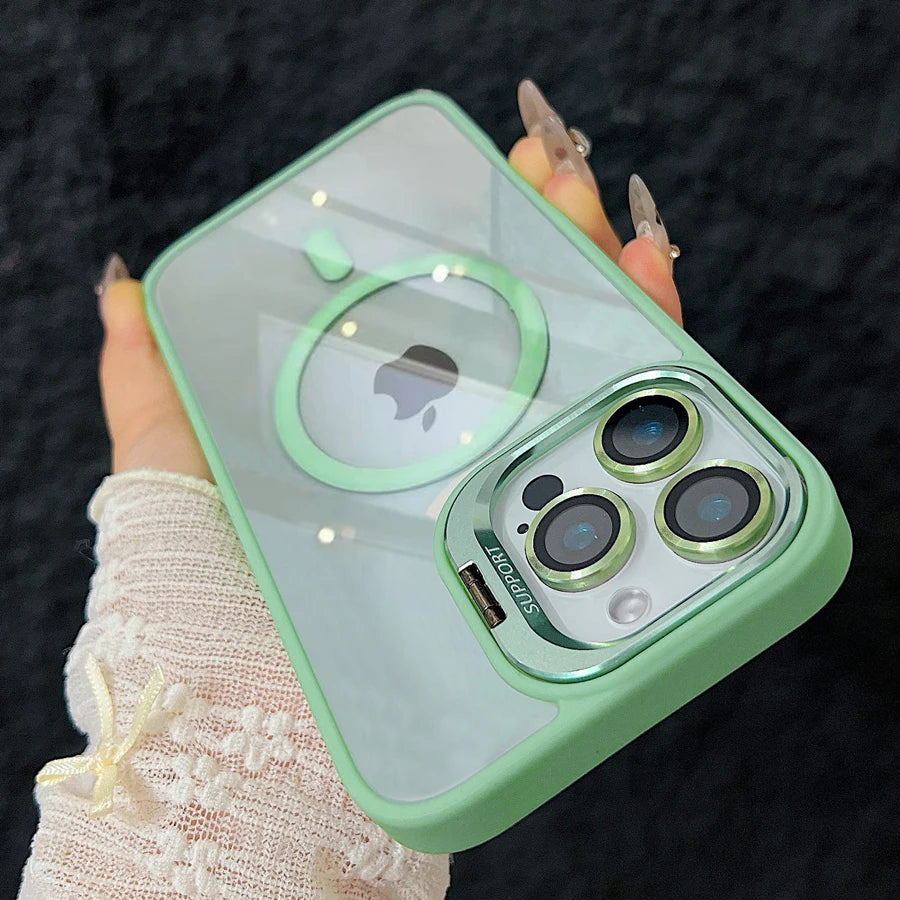 Skanto | Magnetische stoßfeste Magsafe Handyhülle mit Ständer und Glaslinsenschutz