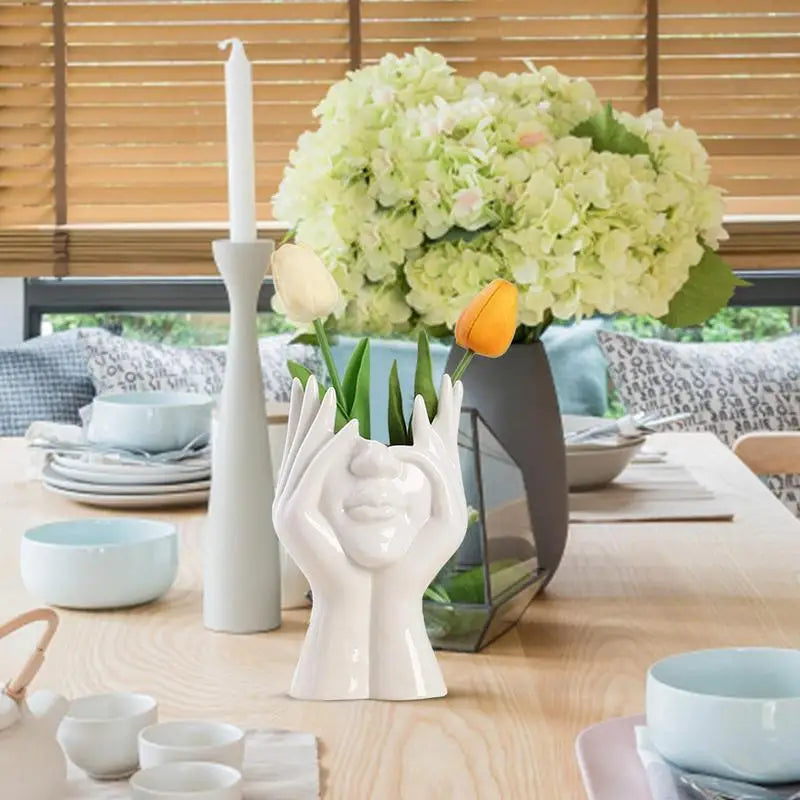 Skanto Keramik-Gesichtsvase für Deko, Kunstvase für Zuhause, Büro-Deko, feministische Deko, moderne Körper-Blumenvase, weibliche Körper-Vase