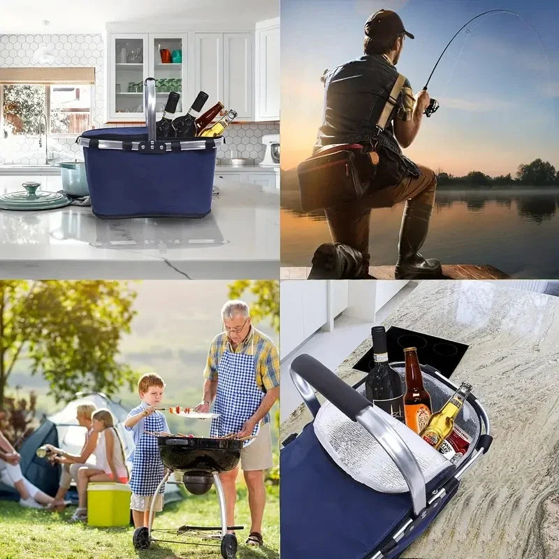 Skanto | ThermaTrip Faltkorb | Isolierter Picknickkorb mit Aluminiumfolie & Griff | 3-fach faltbar | Für Ausflüge, Park, Einkauf & Reisen