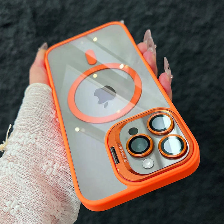 Skanto | Magnetische stoßfeste Magsafe Handyhülle mit Ständer und Glaslinsenschutz