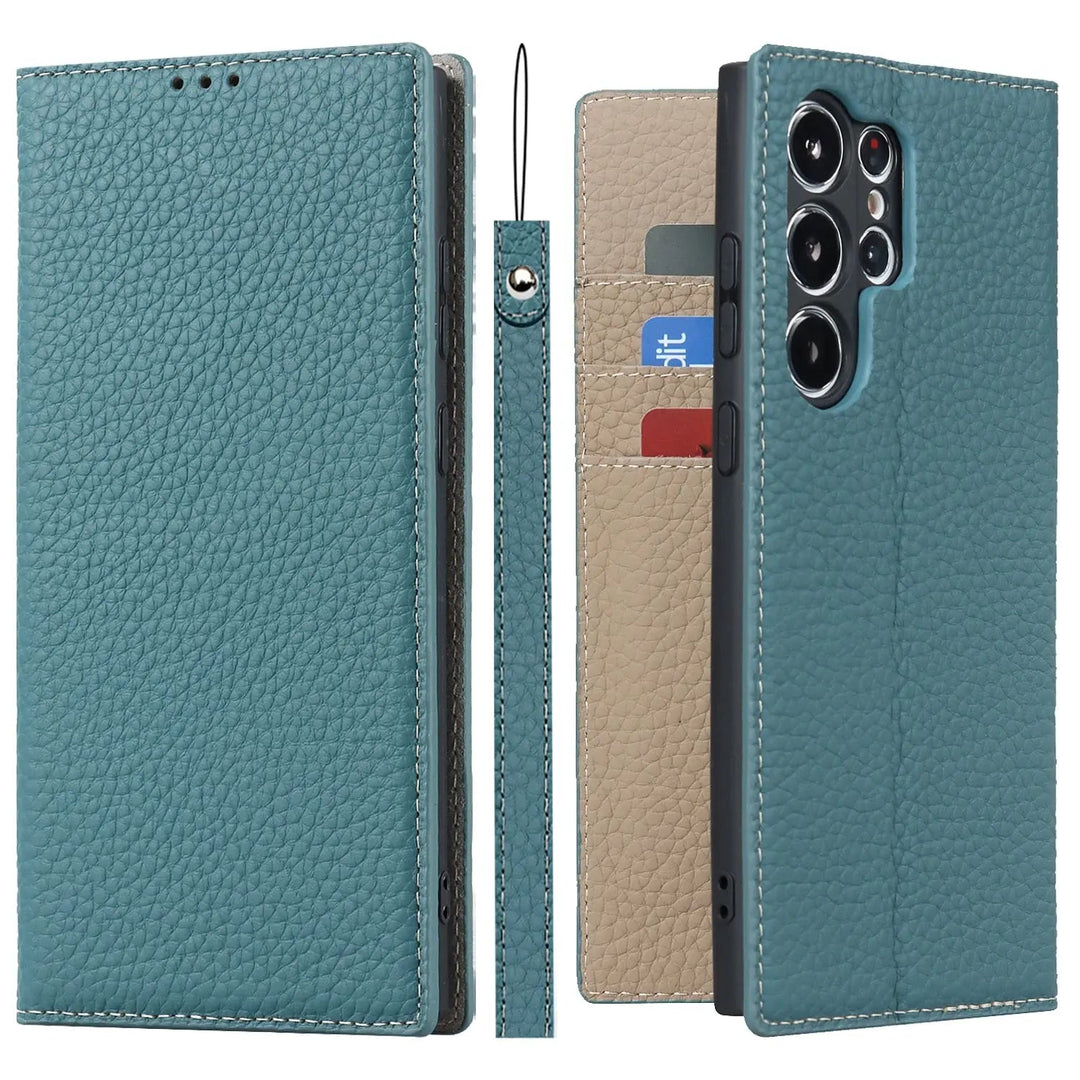 Echtleder-Brieftaschenhülle für Samsung Galaxy S23 Ultra Skanto