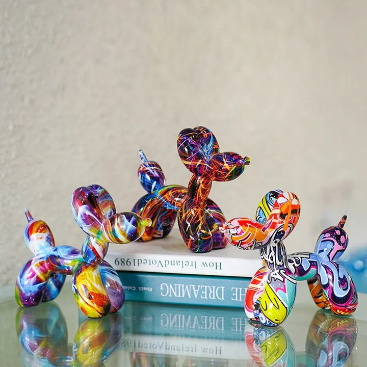 Bunte Ballonhund-Figuren Künstlerische Graffiti-Statuen für Wohnzimmer Couchtisch Süßer trendiger Schmuck für Schreibtischdekoration | Skanto