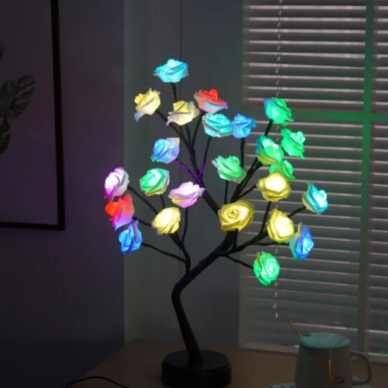 Skanto | RGB Rosenblütenbaum Lichter 24LED USB Batterie Tischlampe Feen Nachtlicht Home Party Weihnachten Hochzeit Schlafzimmer Dekoration Geschenk